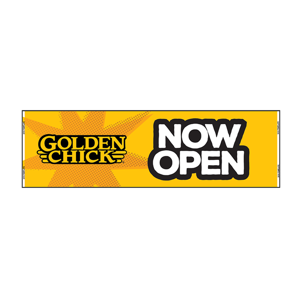 3' X 10' Golden Chick Yellow Now Open Vinyl Banner