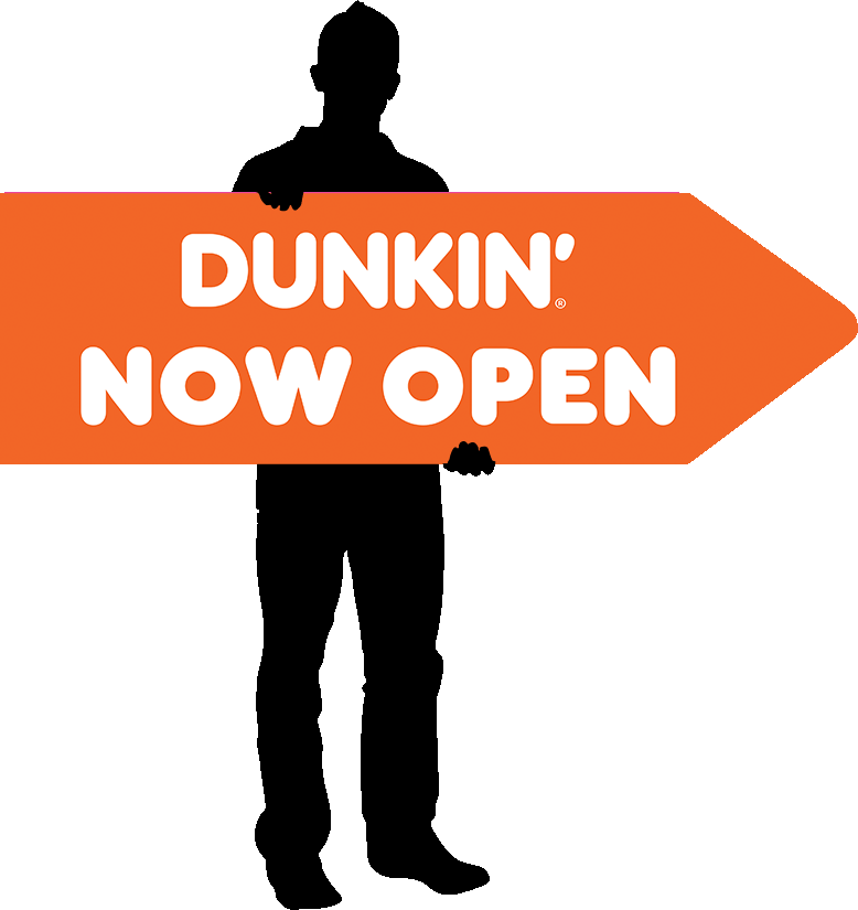 55" x 17" Dunkin' Donuts Orange Now Open Arrow Spinner Sign (double sided)