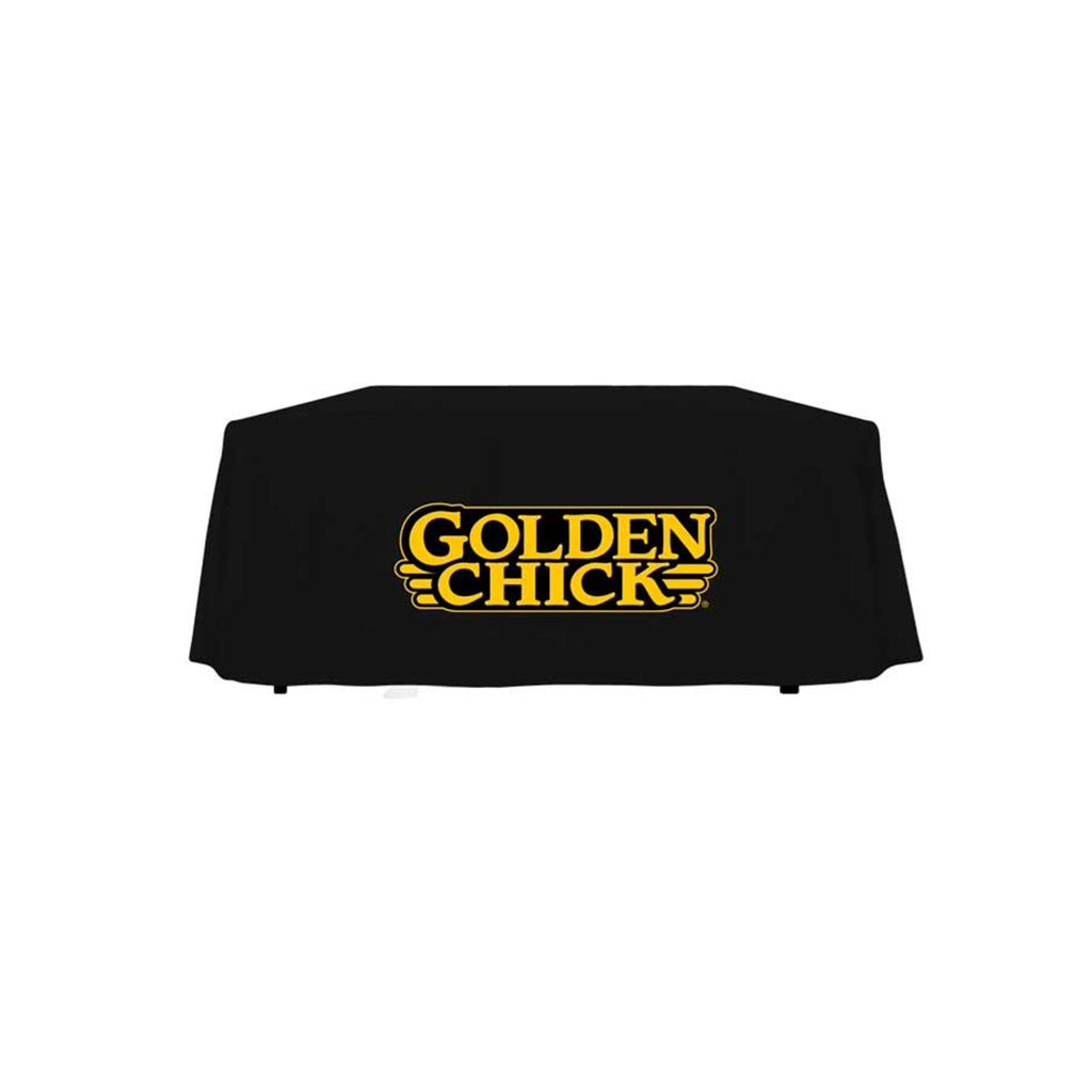 6' Golden Chick Black Logo Tablecloth (draped)