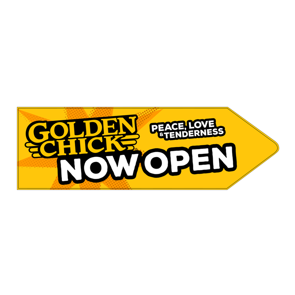 55" X 17" Golden Chick Yellow Now Open Arrow Spinner Sign